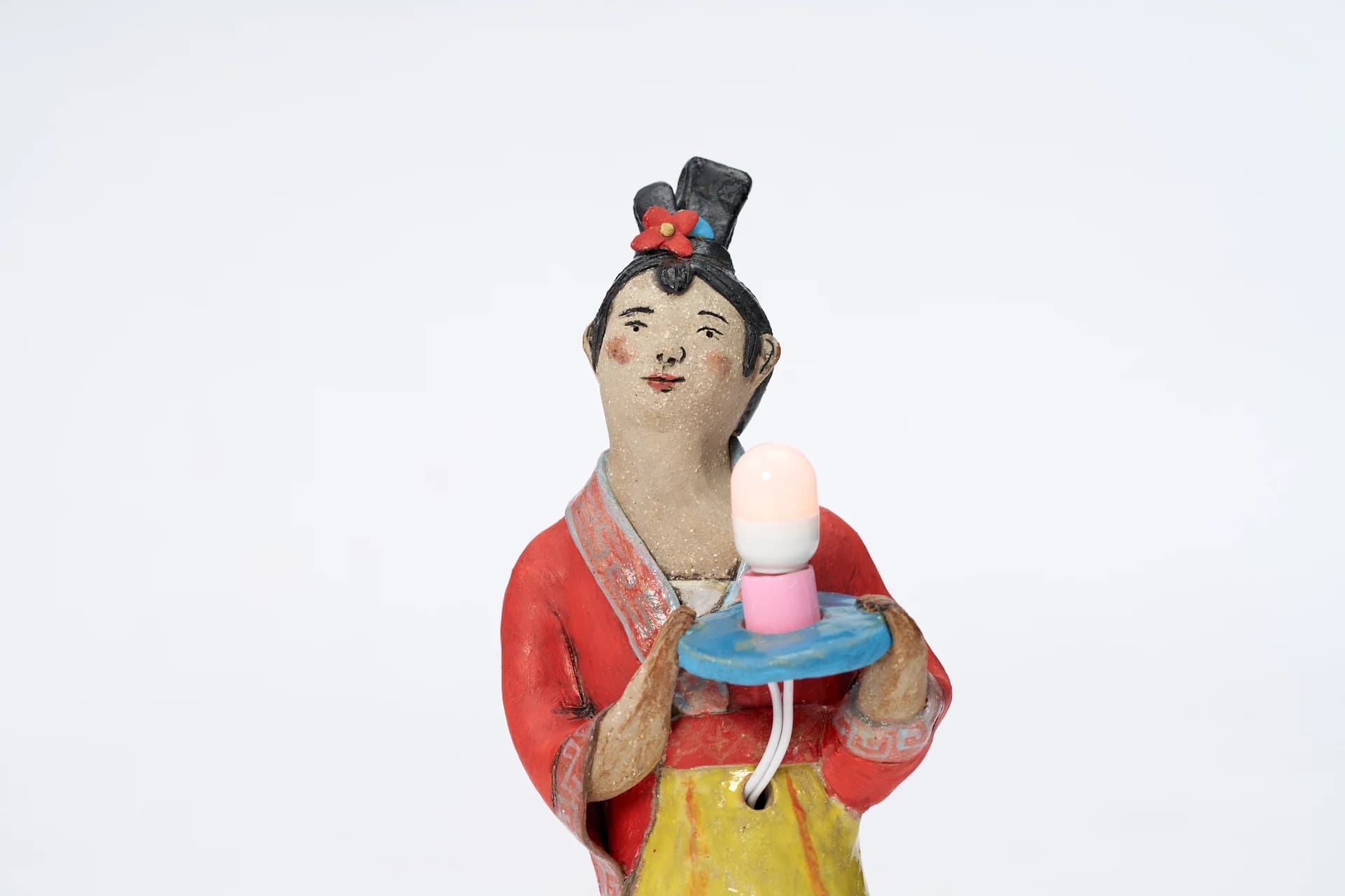 仕女持燈 陶瓷燈