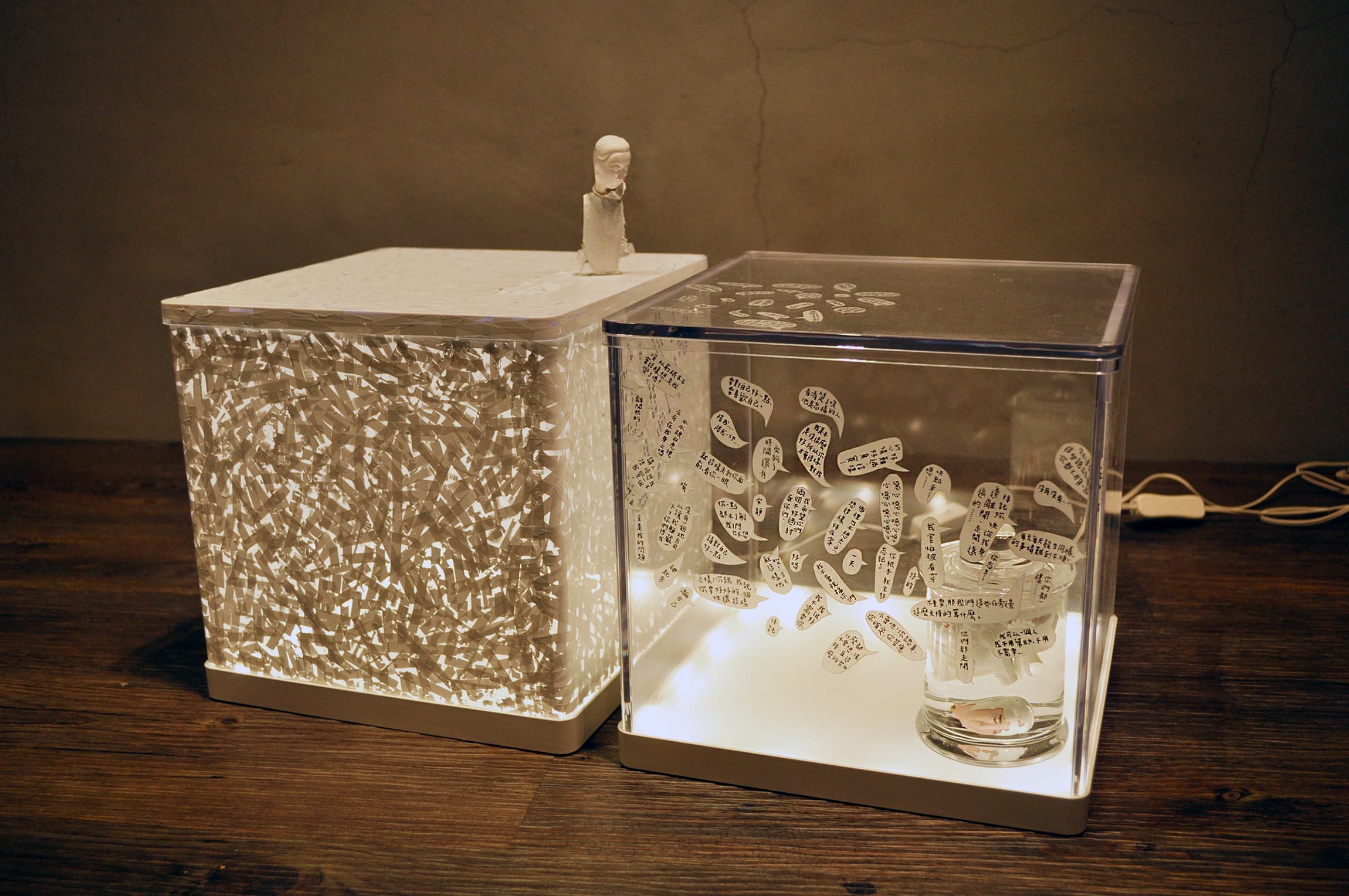 2017_復合媒材_說多說少：兩件一組_24x24x50