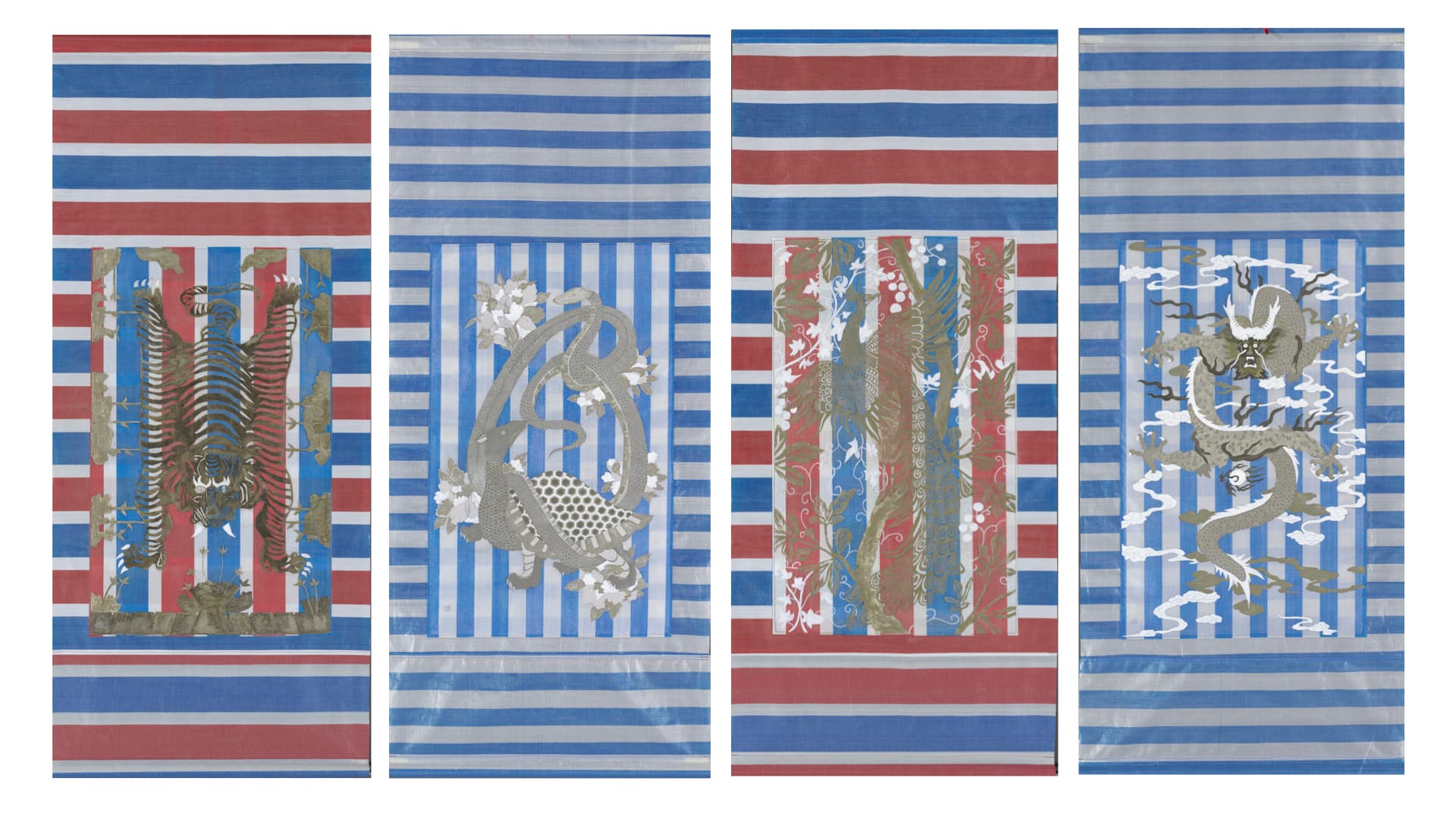 21世紀風水陣掛軸(左青龍、右白虎、前朱雀、後玄武)